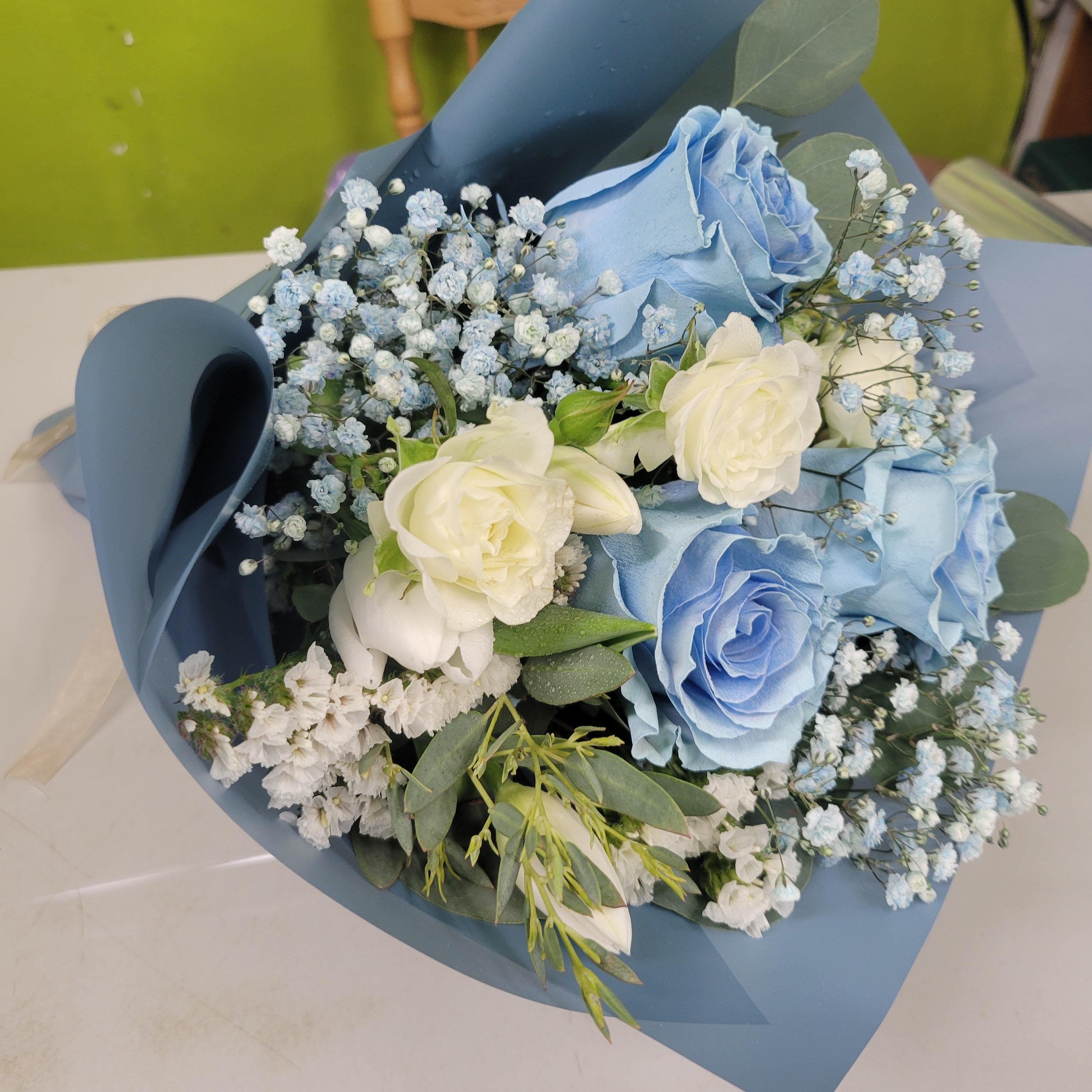 HC-165 Sweet cotton blue rose bouquet